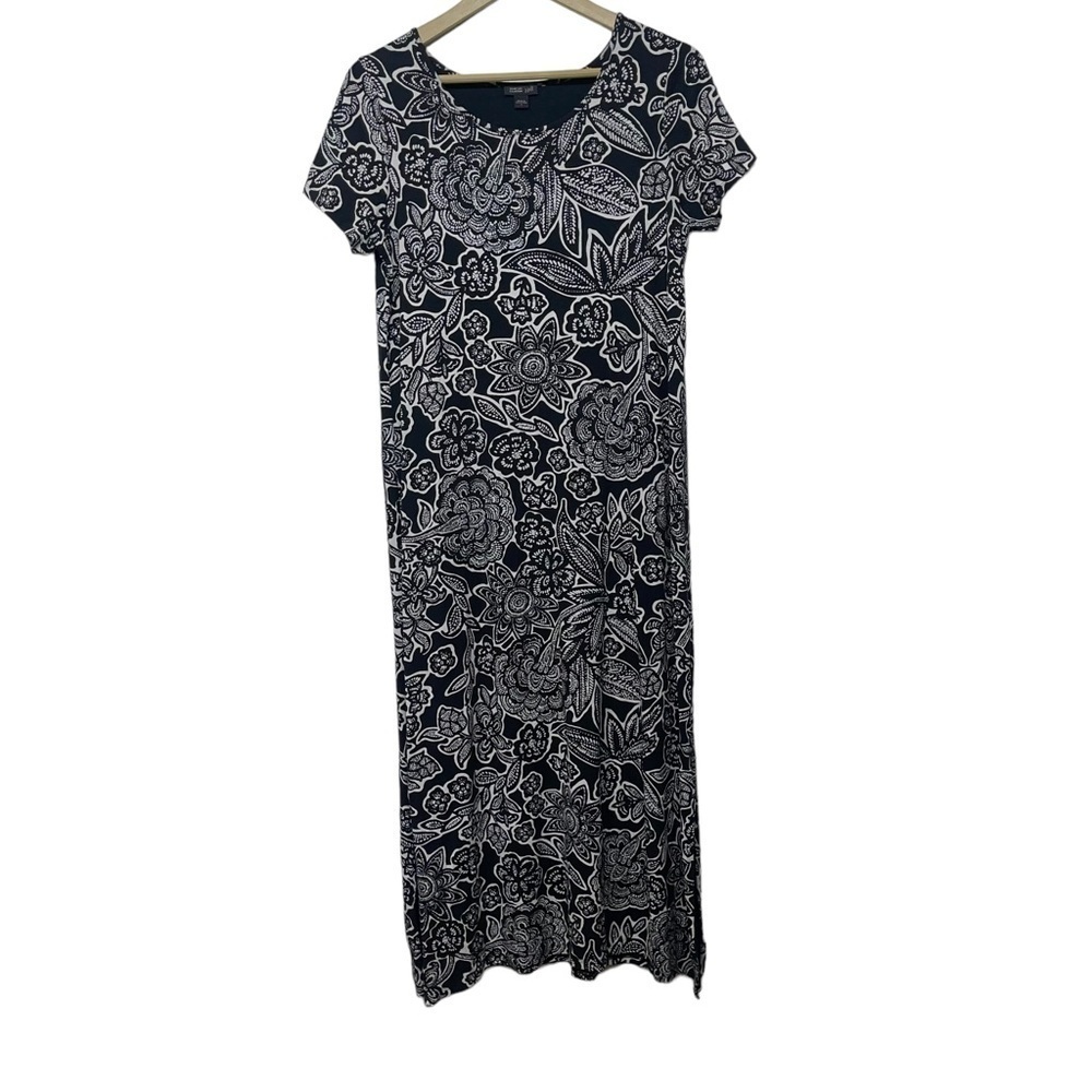 J. Jill Black White Wearever Floral Midi Dress Size Small Spring Neutral Classic